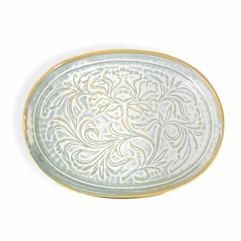 有田焼】花唐草彫り 楕円皿 ハクア 16㎝ | インテリア雑貨のPayung(パユン)