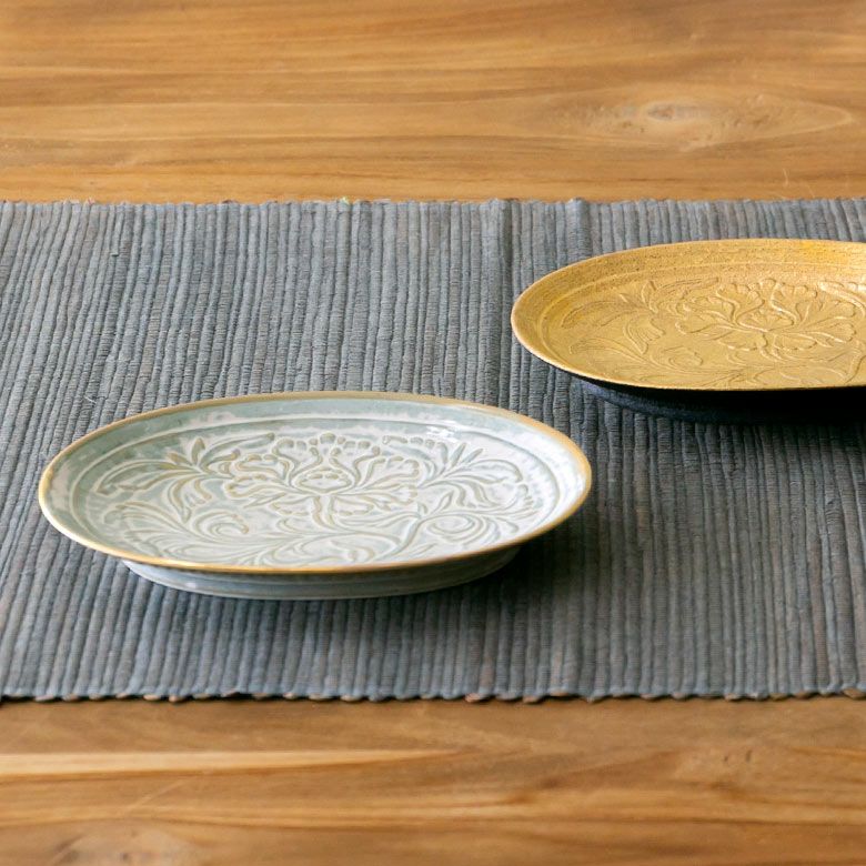 有田焼】花唐草彫り 楕円皿 ハクア 16㎝ | インテリア雑貨のPayung(パユン)