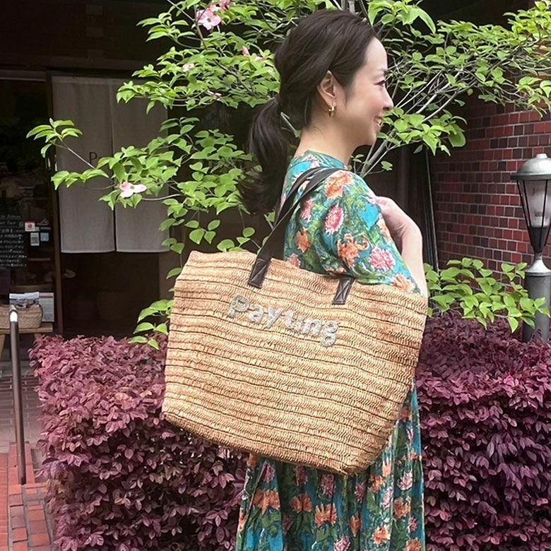 【NINABAGS】ラフィアトートバッグM Payung限定ロゴ入り