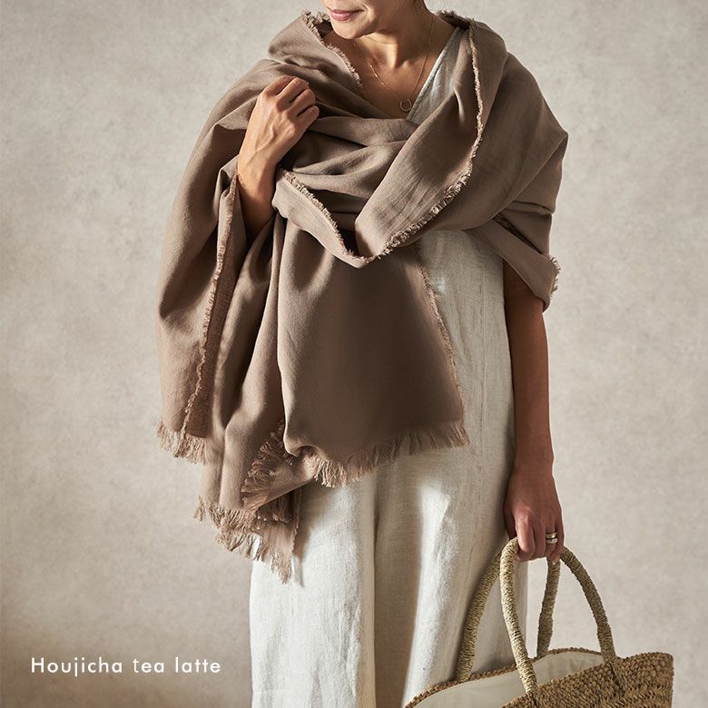 播州織 ストールAura 100×200cm Houjicha tea latte