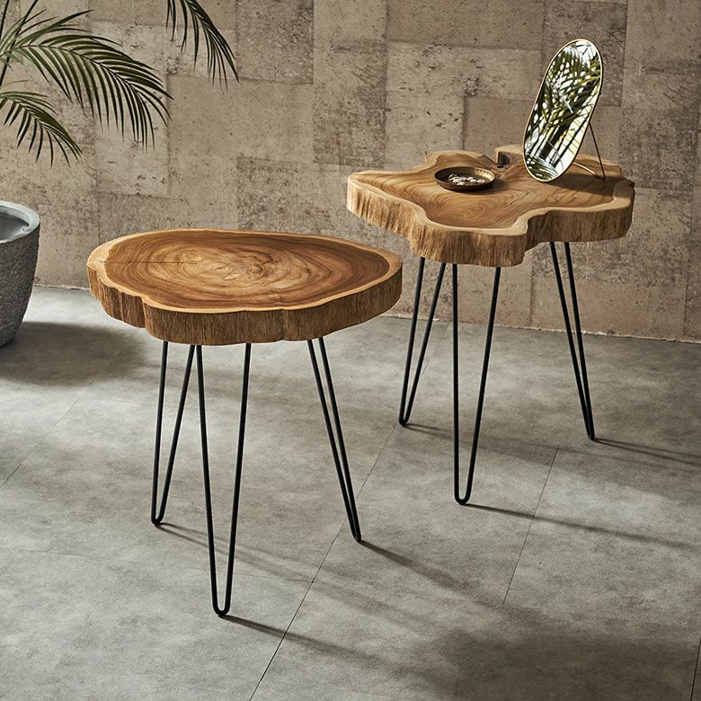 天然チークウッドの切り株サイドテーブル | インテリア雑貨のPayung