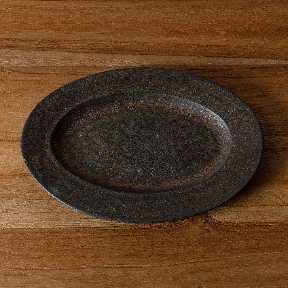 大原拓也 オーバルフラット皿 アンティークゴールド 22cm