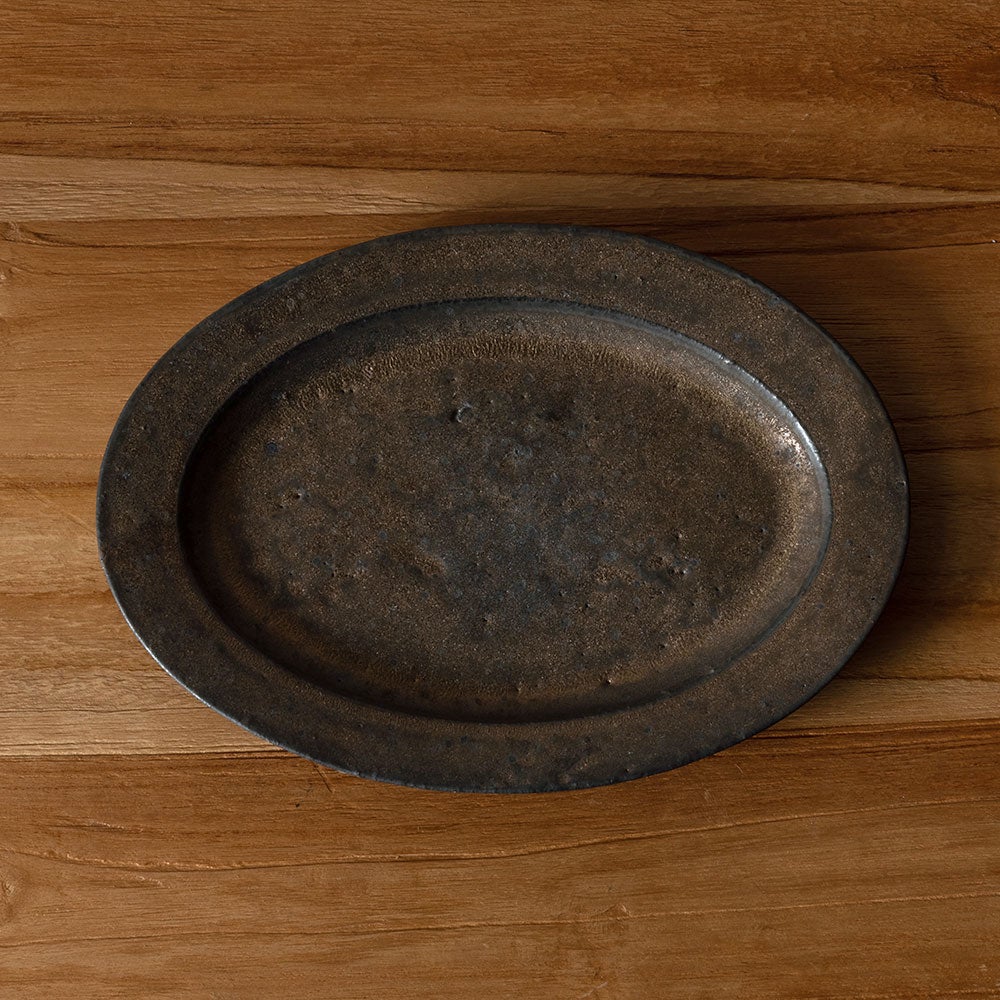 大原拓也 オーバルフラット皿 アンティークゴールド 25cm